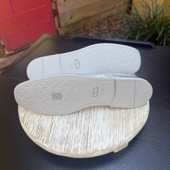 COACH Emilia Mary Jane 8.5 Ballet Flats Metallic Leather Silver Preppy New - Picture 9 of 11